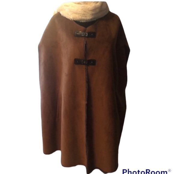 KATIE TODD brown faux suede cape size large/extra large - Picture 7 of 14